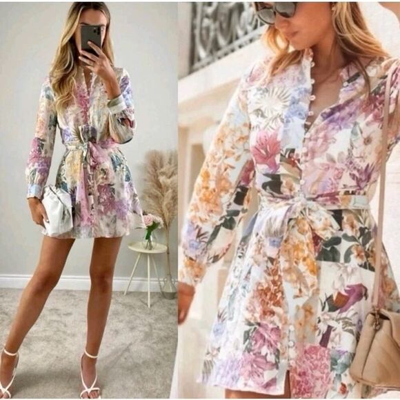 Zara Bloggers Favorite Floral Parrot Tapestry Linen Button Up Dress M *Flaw EUC - Picture 15 of 15